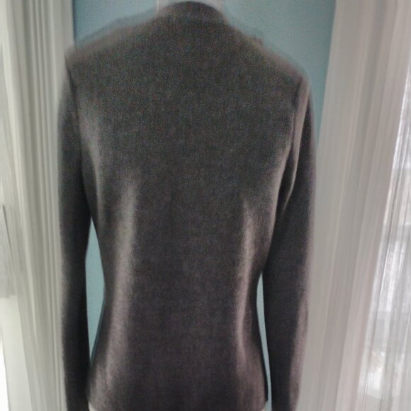 Grey Ruffle Italian Merino Wool Cardigan - Picture 8 of 13
